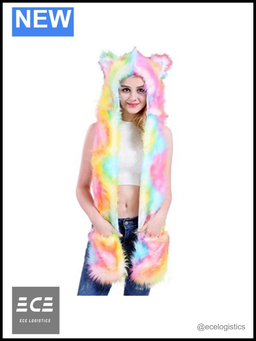 Faux Fur Animal Hood Hat Scarf Mittens 3-in-1 Plush Fleece Lined Winter